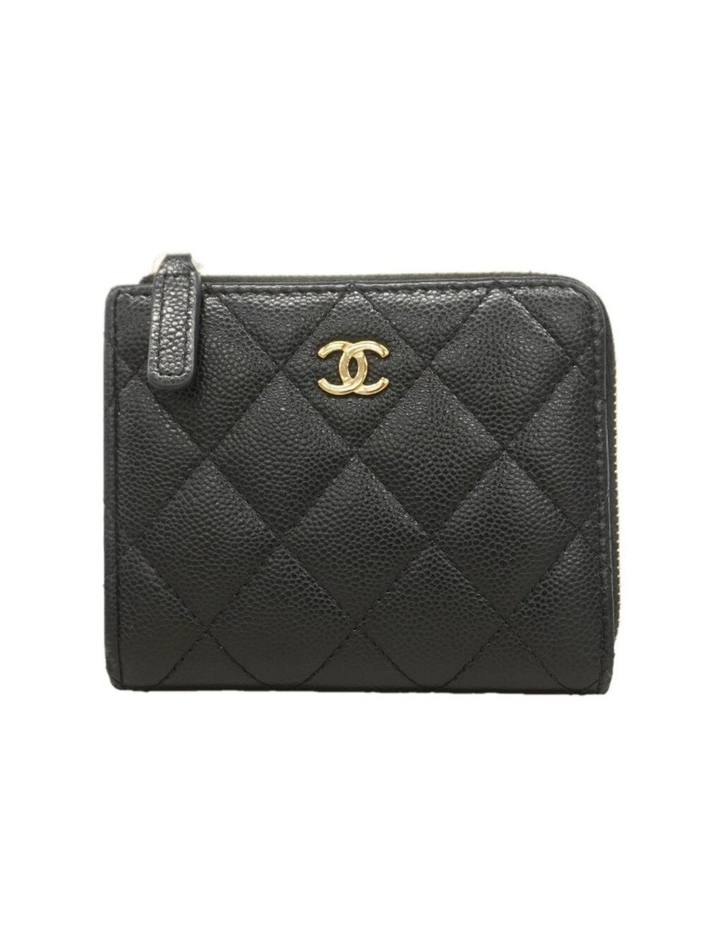 Chanel Wallet Quilted Caviar Leather Black Gold